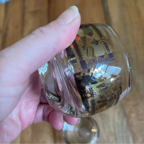 Two Vintage Culver Gold Wheat Roly Poly Glasses Set MCM Cocktail Bar Retro - Picture 4 of 5